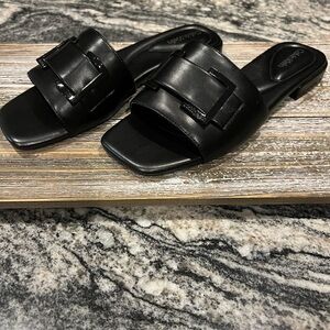 New, Calvin Klein slides, black, size 9, man made materials.